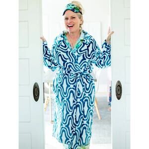 Lelsey Evers Womens Tiffany Robe in Waterloo Teal Size Medium / Large